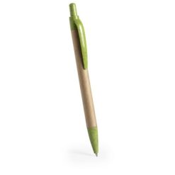 Penne personalizzate ecologico, verde, cartone riciclato, paglia di grano, ABS, Ø1 x 13,9 cm