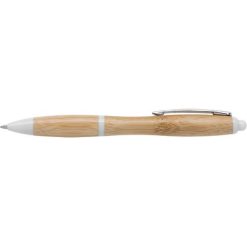 Penna in bambù personalizzata, bianco, ABS, bambù, 1,5 x 14 cm