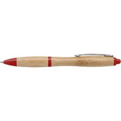 Penna in bambù personalizzata, rosso, ABS, bambù, 1,5 x 14 cm