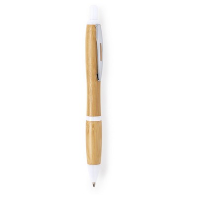 Penna in bambù personalizzata, bianco, bambù, Ø1,3 x 14,2 cm