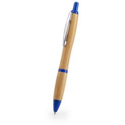 Penna in bambù personalizzata, blu, bambù, Ø1,3 x 14,2 cm
