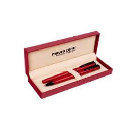Set da scrittura personalizzato Mauro Conti, penna a sfera e penna roller, rosso, metallo, Ø1,1 x 13,5 cm (box 18 x 6,5 x 2,8 cm)