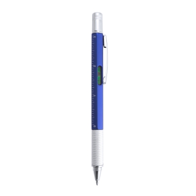 Penne personalizzate multifunzionali, blu, plastica ABS, Ø1 x 14,9 cm