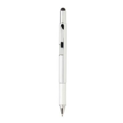 Penne personalizzate multifunzionali 5 in 1, righello, livella a bolla, cacciavite, touch pen, grigio, nero, ABS, 1.4 x 15