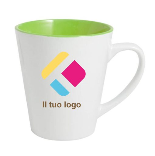 Tazza da latte con stampa - con centro verde 350 ml, Diam 6,5 - 9 cm, Alt(h) 10 cm, 6AKS110EOGR