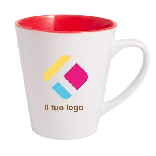 Tazza da latte con stampa - con centro rosso 350 ml, Diam 6,5 - 9 cm, Alt(h) 10 cm, 6AKS110EORE