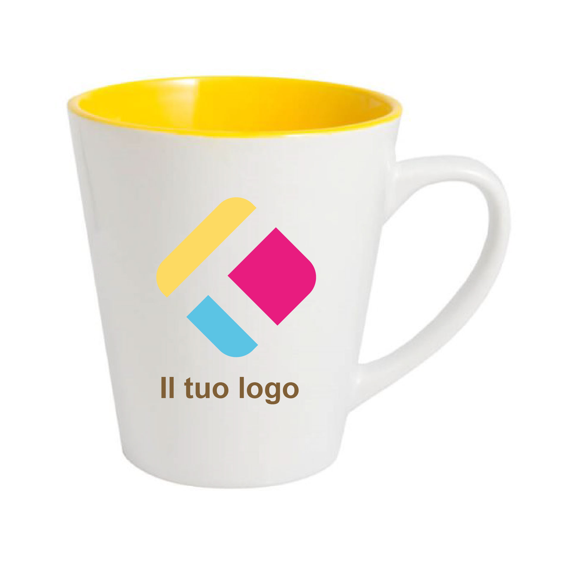 Tazza da latte con stampa - con centro giallo 350 ml, Diam 6,5 - 9