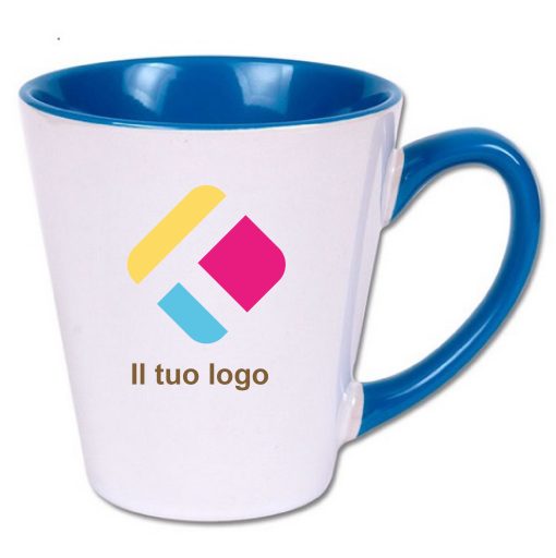 Tazza da latte con stampa con il centro e il manico colorati 350 ml, Diam 6,5 - 9 cm, Alt(h) 10 cm