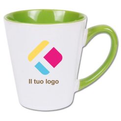 Tazza da latte con stampa con il centro e il manico colorati 350 ml, Diam 6,5 - 9 cm, Alt(h) 10 cm