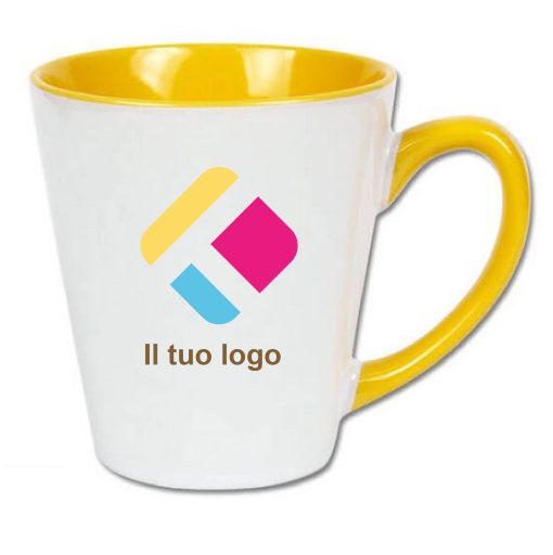 Tazza da latte con stampa con il centro e il manico colorati 350 ml, Diam 6,5 - 9 cm, Alt(h) 10 cm