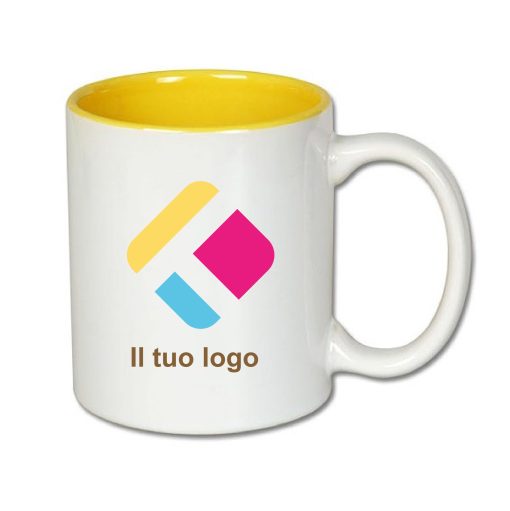 Tazza personalizzata con stampa - interno giallo 300 ml, Diam 8 cm, Alt(h) 9,5 cm