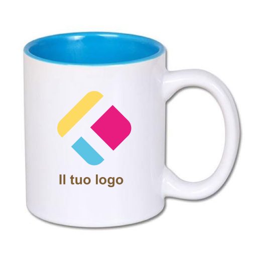 Tazza personalizzata con stampa - interno azzurro 300 ml, Diam 8 cm, Alt(h) 9,5 cm