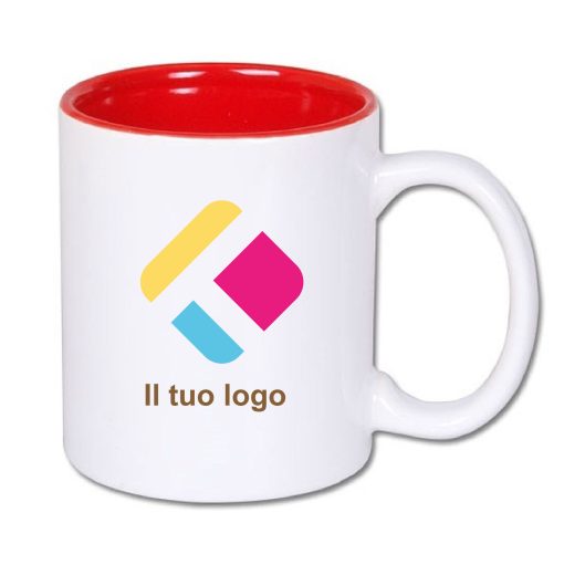 Tazza personalizzata con stampa - interno rosso 300 ml, Diam 8 cm, Alt(h) 9,5 cm