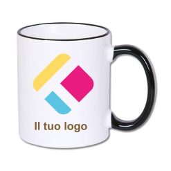 Tazza personalizzata con stampa con manico e bordo colorati - nero300 ml, Diam 8 cm, Alt(h) 9,5 cm