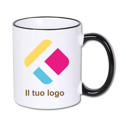 Tazza personalizzata con stampa con manico e bordo colorati - nero300 ml, Diam 8 cm, Alt(h) 9,5 cm