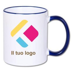 Tazza personalizzata con stampa con manico e bordo colorati - blu scuro300 ml, Diam 8 cm, Alt(h) 9,5 cm