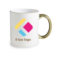 Tazza personalizzata con stampa con manico e bordo colorati - oro 300 ml, Diam 8 cm, Alt(h) 9,5 cm