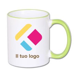 Tazza personalizzata con stampa con manico e bordo colorati - verde 300 ml, Diam 8 cm, Alt(h) 9,5 cm