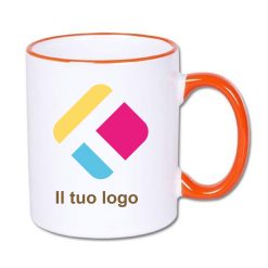 Tazza personalizzata con stampa con manico e bordo colorati - arancione 300 ml, Diam 8 cm, Alt(h) 9,5 cm