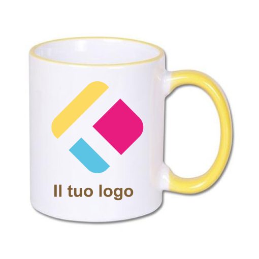 Tazza personalizzata con stampa con manico e bordo colorati - giallo300 ml, Diam 8 cm, Alt(h) 9,5 cm