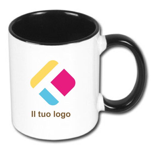 Tazza personalizzata con stampa con il centro e il manico colorati - nero 300 ml, Diam 8 cm, Alt(h) 9,5 cm