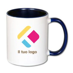 Tazza personalizzata con stampa con il centro e il manico colorati - blu scuro300 ml, Diam 8 cm, Alt(h) 9,5 cm