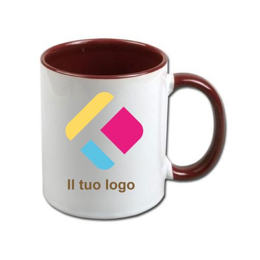 Tazza personalizzata con stampa con il centro e il manico colorati - marrone 300 ml, Diam 8 cm, Alt(h) 9,5 cm