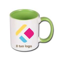 Tazza personalizzata con stampa con il centro e il manico colorati - verde chiaro 300 ml, Diam 8 cm, Alt(h) 9,5 cm