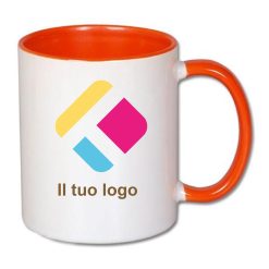 Tazza personalizzata con stampa con il centro e il manico colorati - arancione 300 ml, Diam 8 cm, Alt(h) 9,5 cm, 6AKS400EOOR