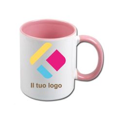 Tazza personalizzata con stampa con il centro e il manico colorati - rosa 300 ml, Diam 8 cm, Alt(h) 9,5 cm