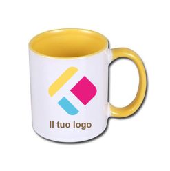 Tazza personalizzata con stampa con il centro e il manico colorati - giallo 300 ml, Diam 8 cm, Alt(h) 9,5 cm