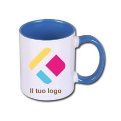 Tazza personalizzata con stampa con il centro e il manico colorati - blu 300 ml, Diam 8 cm, Alt(h) 9,5 cm