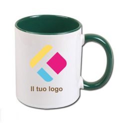 Tazza personalizzata con stampa con il centro e il manico colorati - verde scuro 300 ml, Diam 8 cm, Alt(h) 9,5 cm