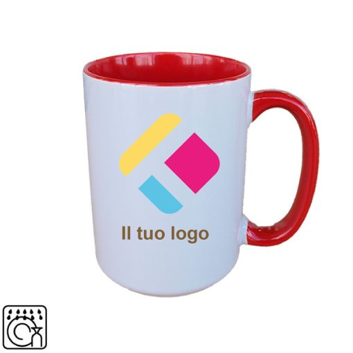 Una grande tazza con personalizzazione con il centro e il manico colorati 440 ml, Diam 8,2 cm, Alt(h) 10,5 cm