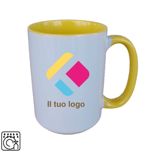 Una grande tazza con personalizzazione con il centro e il manico colorati 440 ml, Diam 8,2 cm, Alt(h) 10,5 cm