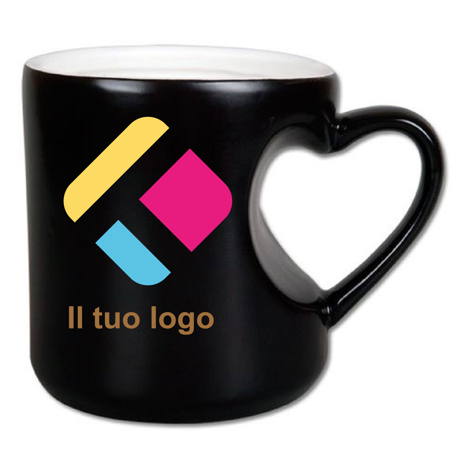 Tazza magica cambia colore con stampa con un orecchio a forma di cuore 300  ml, Diam 7,5 cm, Alt(h) 9 cm - Cintapunto® Italia