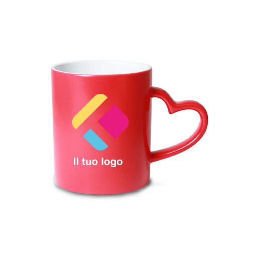 Tazza magica opaca personalizzata con stampa multicolore con manico a forma di cuore 300 ml, Diam 8 cm, Alt(h) 9 cm, 6AKS503EORE