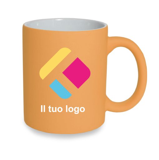 Tazza personalizzata con l'incisione e sublimazione - gommata fluo 300 ml, Diam 8 cm, Alt(h) 9,5 cm