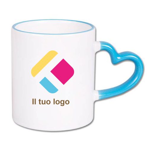 Tazza personalizzata con stampa con un orecchio a forma di cuore - blu 300 ml, Diam 8 cm, Alt(h) 9,5 cm