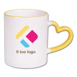 Tazza personalizzata con stampa con un orecchio a forma di cuore - giallo 300 ml, Diam 8 cm, Alt(h) 9,5 cm