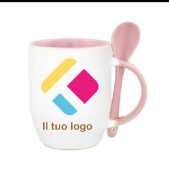 Tazza personalizzata con stampa con un cucchiaio, il manico e interno colorato - rosa 350 ml, Diam 8 cm, Alt(h) 10 cm, 6AKSL00EOPI